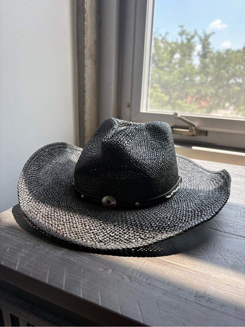 Stetson Black Straw Western Cowboy Hat with Concho Band